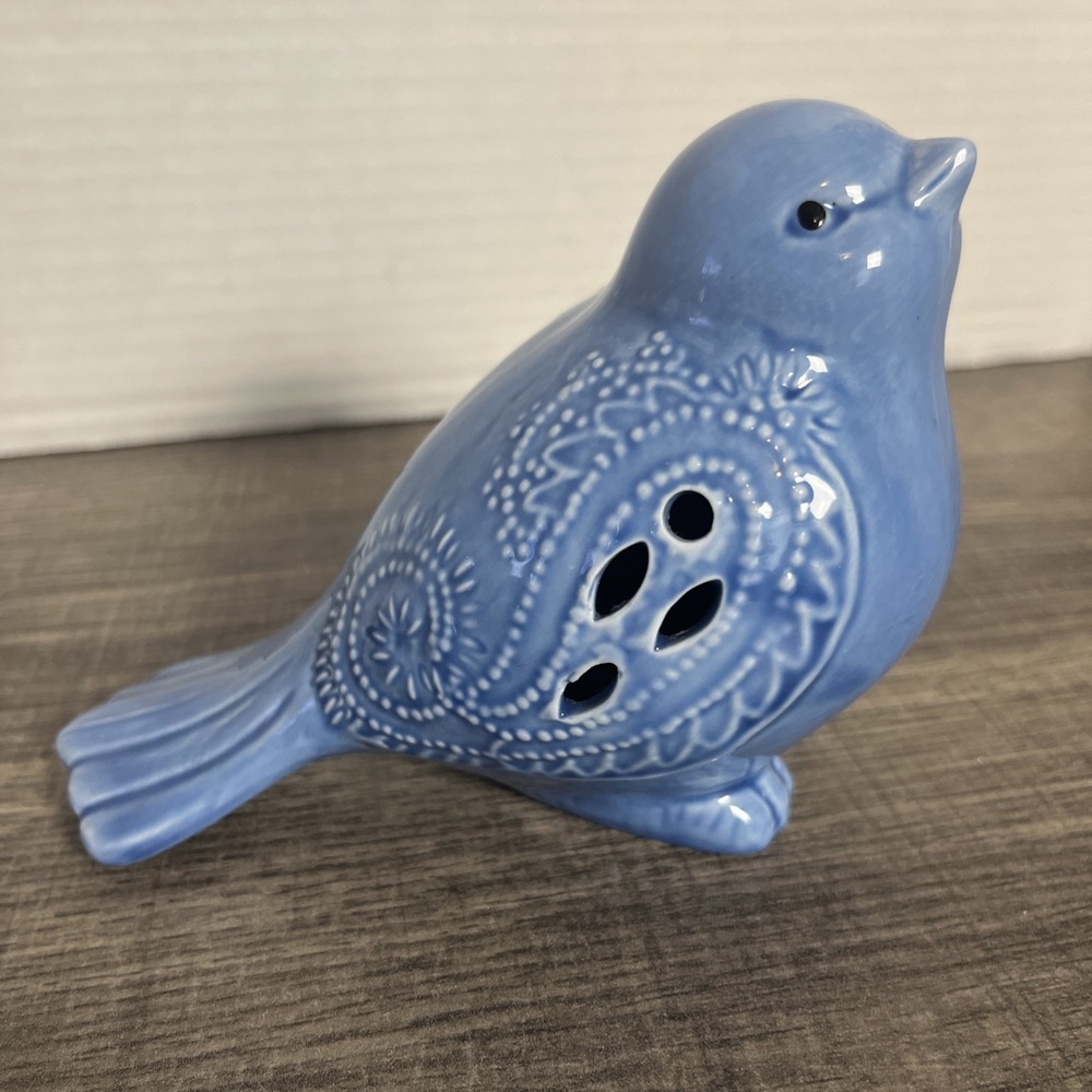 Ceramic Paisley Bird Blue Finch Figurine Cutouts Pottery Home Cottage Farm Decor